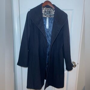 Ellen Tracy Navy Wool Trench Coat Size 16 NWT